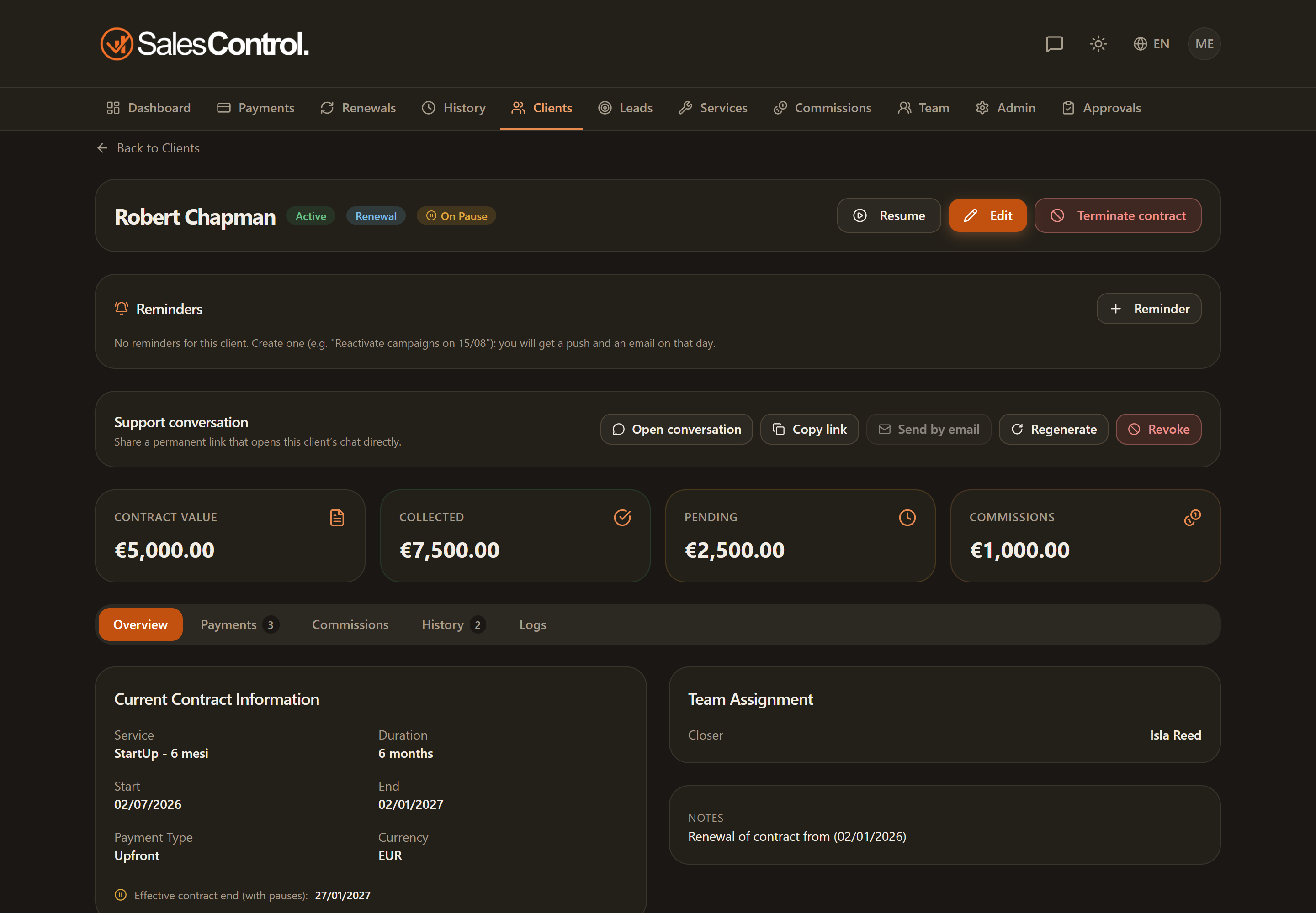 La scheda di un cliente