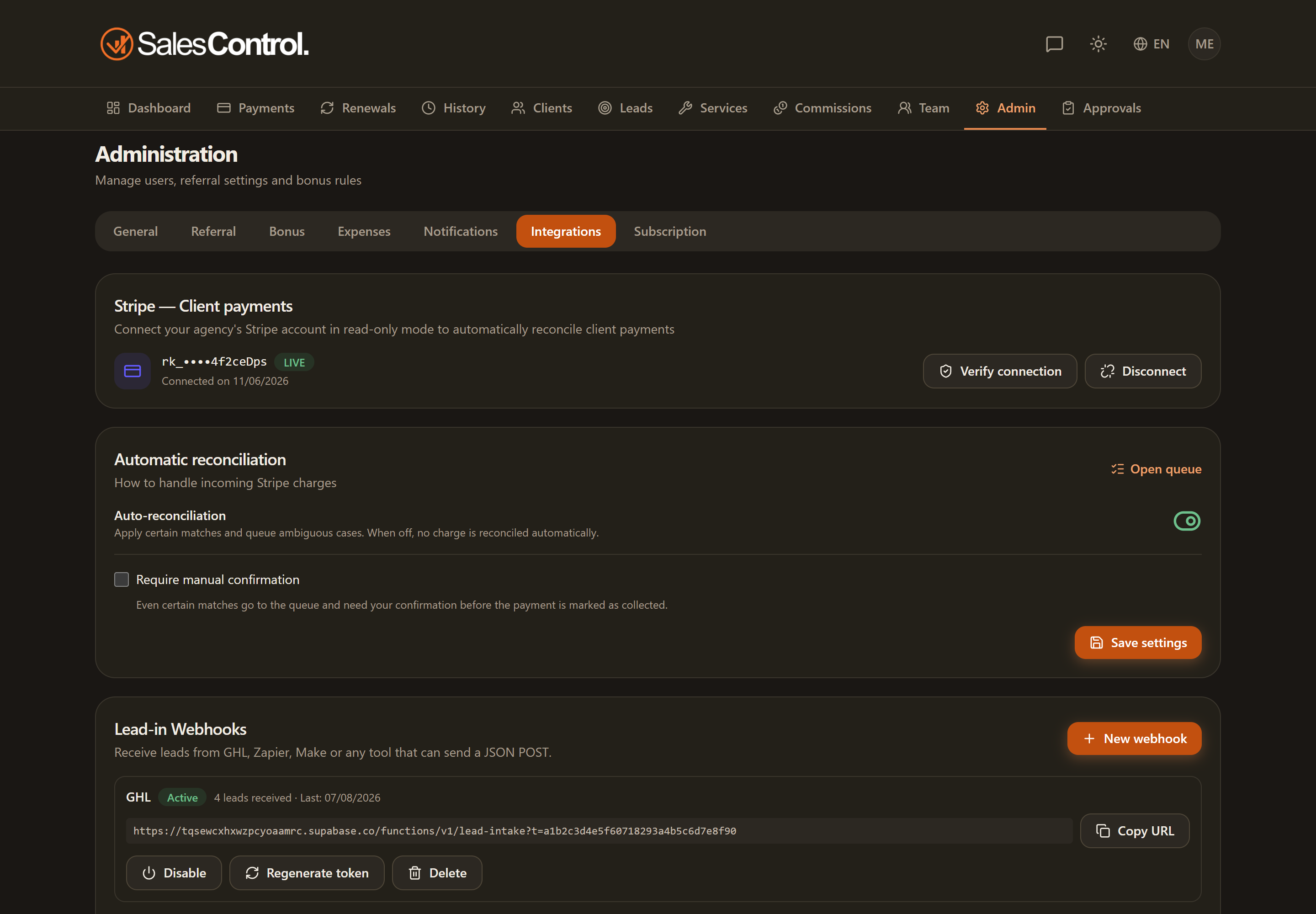 Le integrazioni Stripe nel pannello Admin
